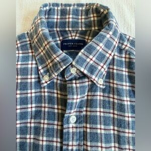 Proper Cloth Flannel Shirt Mens S/M Blue Plaid Button Up Slim Fit